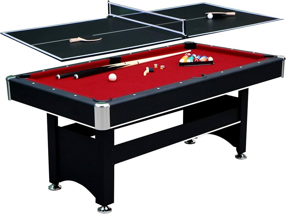 Spartan 6-ft Pool Table with Table Tennis Top - Black with Red Felt | Amazon (US)
