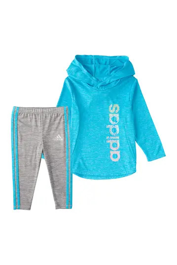 Long Sleeve Mélange Hooded Top & Spacedye Tight Set | Nordstrom Rack