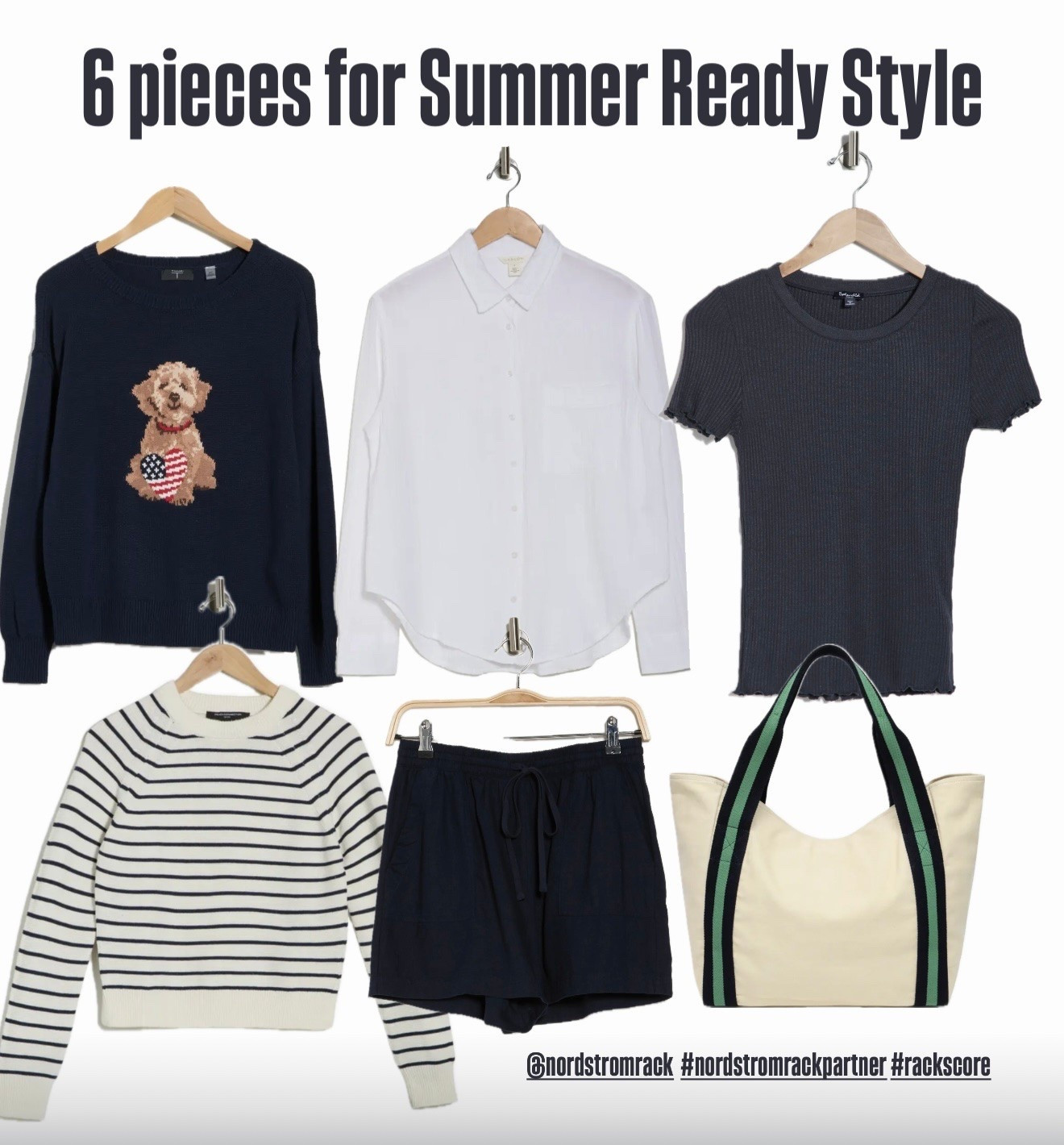 On trend, easy on the wallet, and easy to throw on and go✔️ yes please!  Thank you @nordstromrack for helping me get my summer outfits ready! 
shorts- True size fit
stipe sweater, navy knit tee, white gauze button down- i sized up to small
dog sweater- i sized up to medium 
#nordstromrackpartner #rackscore