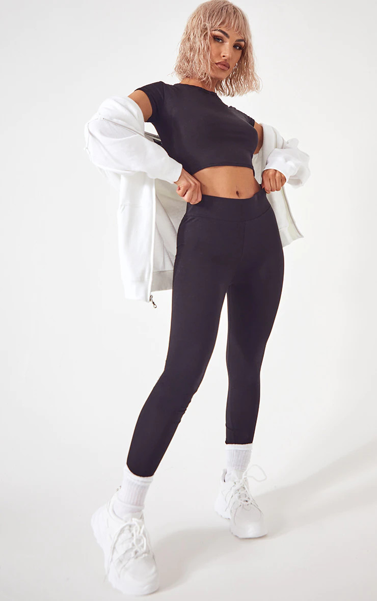 Basic Black Cotton Blend Jersey High Waisted Leggings | PrettyLittleThing US