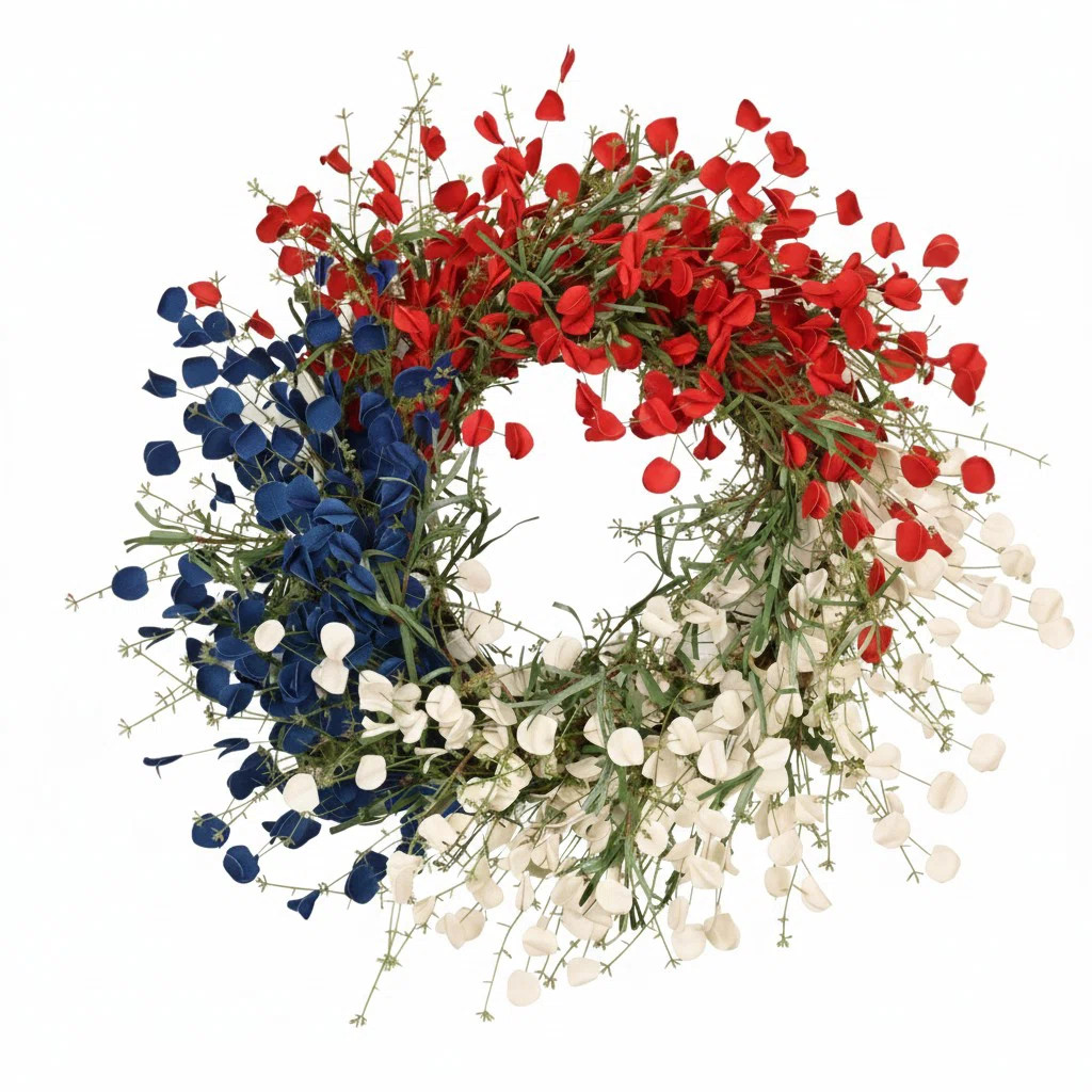 24" Artificial Farmhouse Blossom Cluster Colorful Mini Eucalyptus Leaves Patriotic President's Da... | Wayfair North America