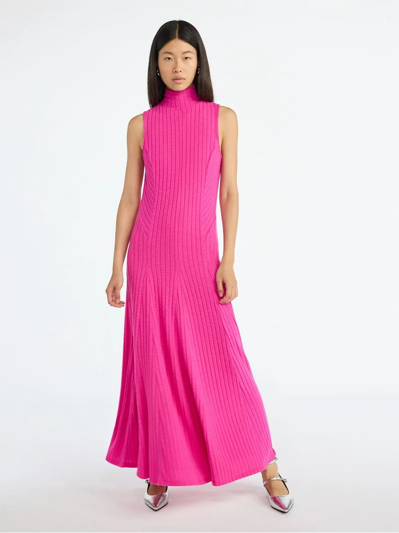 Scoop Women's and Women's Plus Rib Knit Seamed Maxi Dress, Sizes XS-4X | Walmart (US)