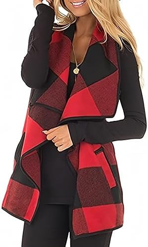 Unidear Womens Buffalo Plaid Vest Casual Lapel Open Front Sleeveless Cardigan Jacket Coat with Po... | Amazon (US)