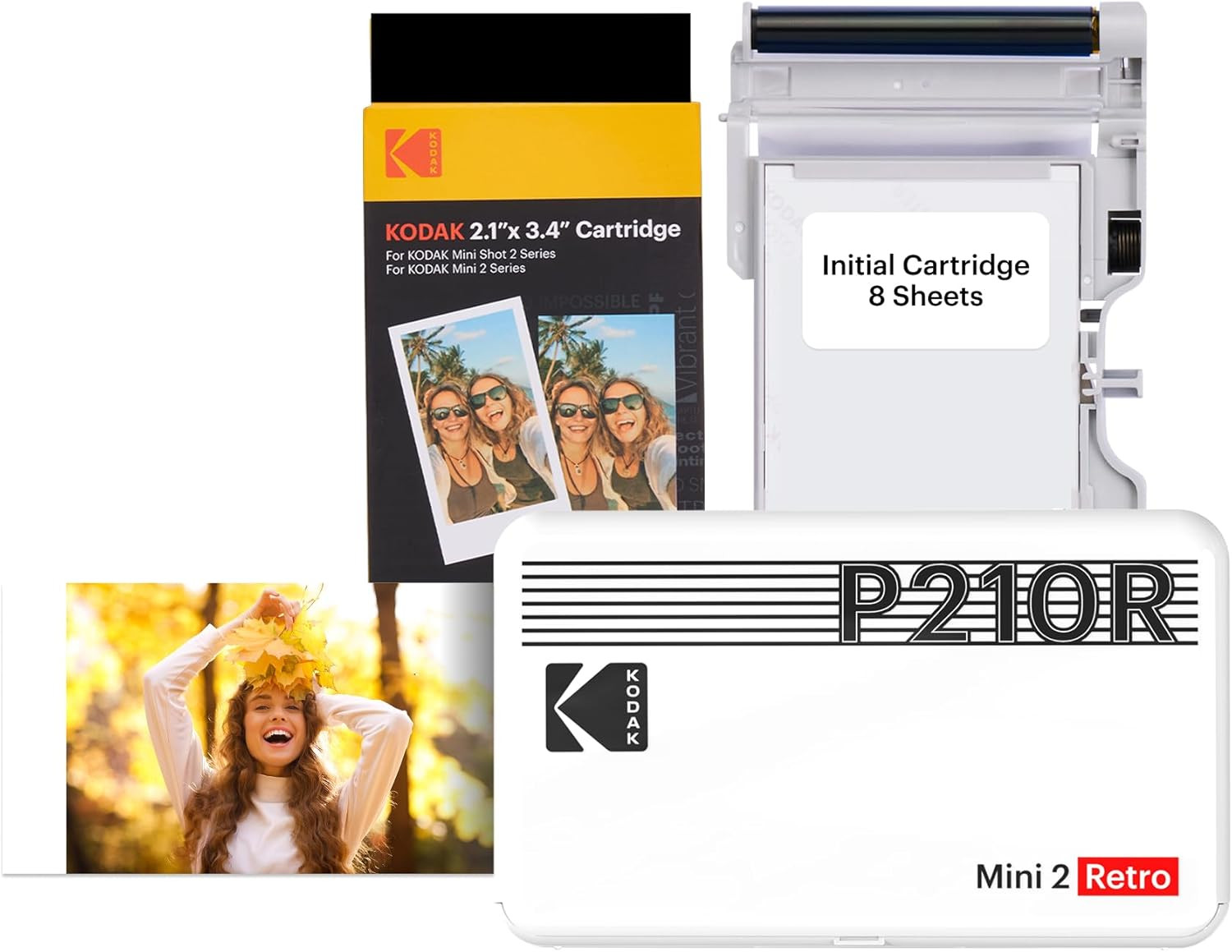 Kodak Mini 2 Retro 4PASS Portable Photo Printer, 2.1x3.4 inches, 38 Sheets Bundle, White | Amazon (US)