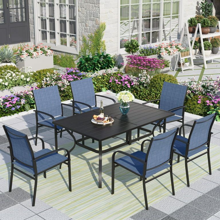 MF Studio 7-Piece Outdoor Patio Dining Set with Rectangle Steel Table & Textilene Chairs for 6-Pe... | Walmart (US)