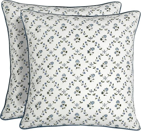 Block Print Powder Blue Pillow Cover 18" x 18" (Pack of 2) Decorative Couch Pillows for Living Ro... | Amazon (US)