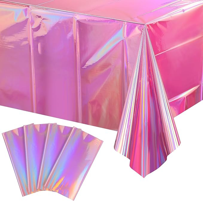 Amazon.com: 4 Pack Iridescent Pink Plastic Tablecloths, FunnyPars Shiny Disposable Laser Rectangl... | Amazon (US)