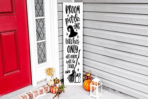 HOUVSSEN Halloween Porch Sign Broom Parking Witches Only Decor Patio And Outdoor Fall Outside Wooden | Amazon (US)