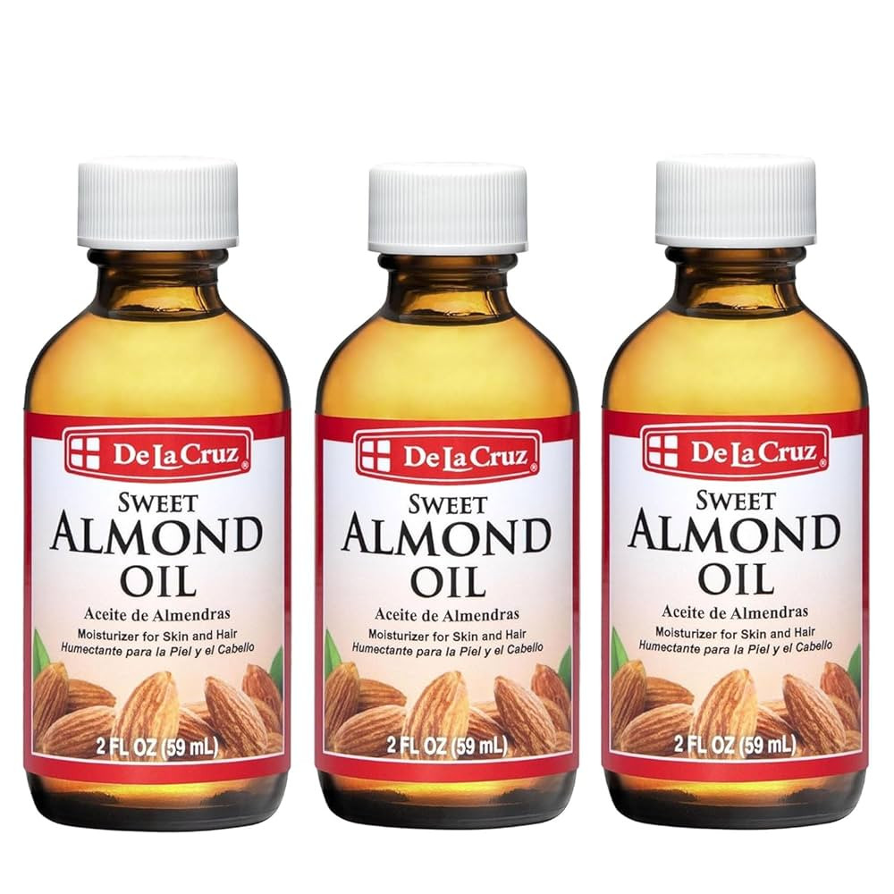 De La Cruz Sweet Almond Oil, Natural Hair and Skin Moisturizer, 3-Pack of 2 FL Oz Glass Bottles | Amazon (US)
