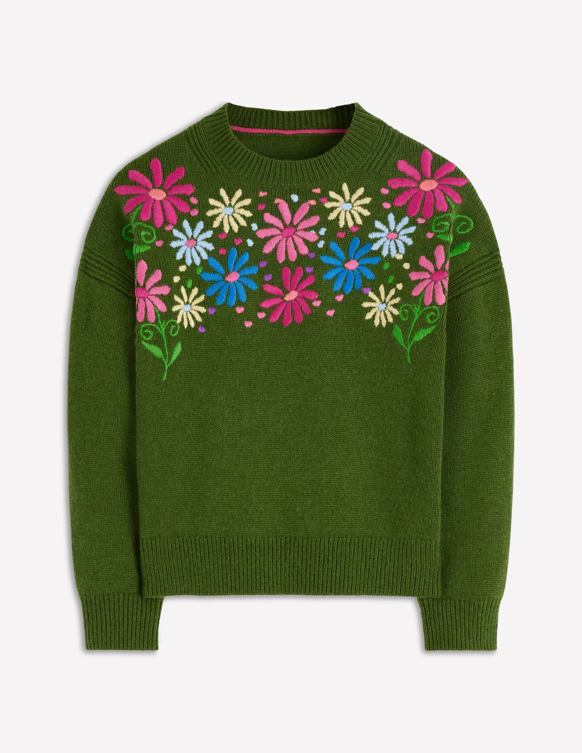 Isa Embroidered Sweater-Herb Garden, Green Flowers | Boden (US)