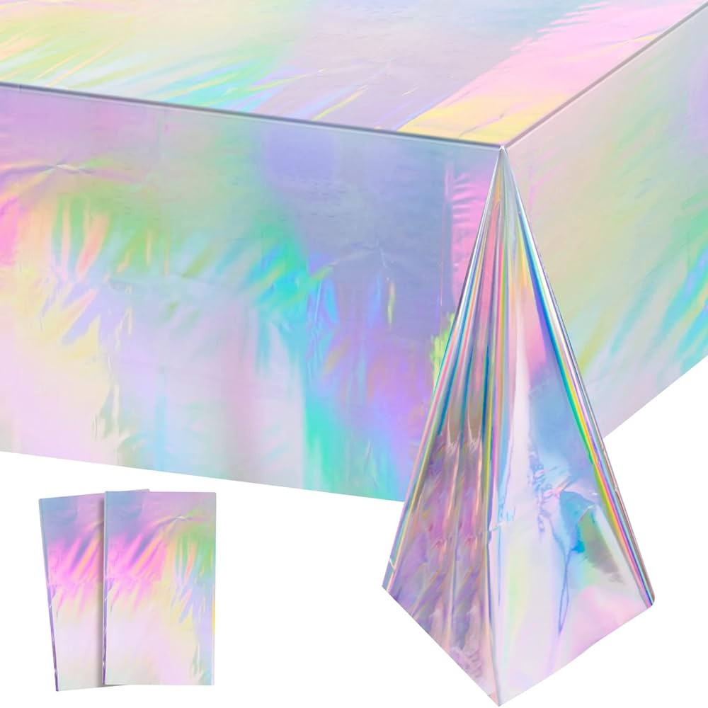2 Pack Iridescence Plastic Tablecloths Shiny Disposable Laser Rectangle Table Covers Holographic ... | Amazon (US)