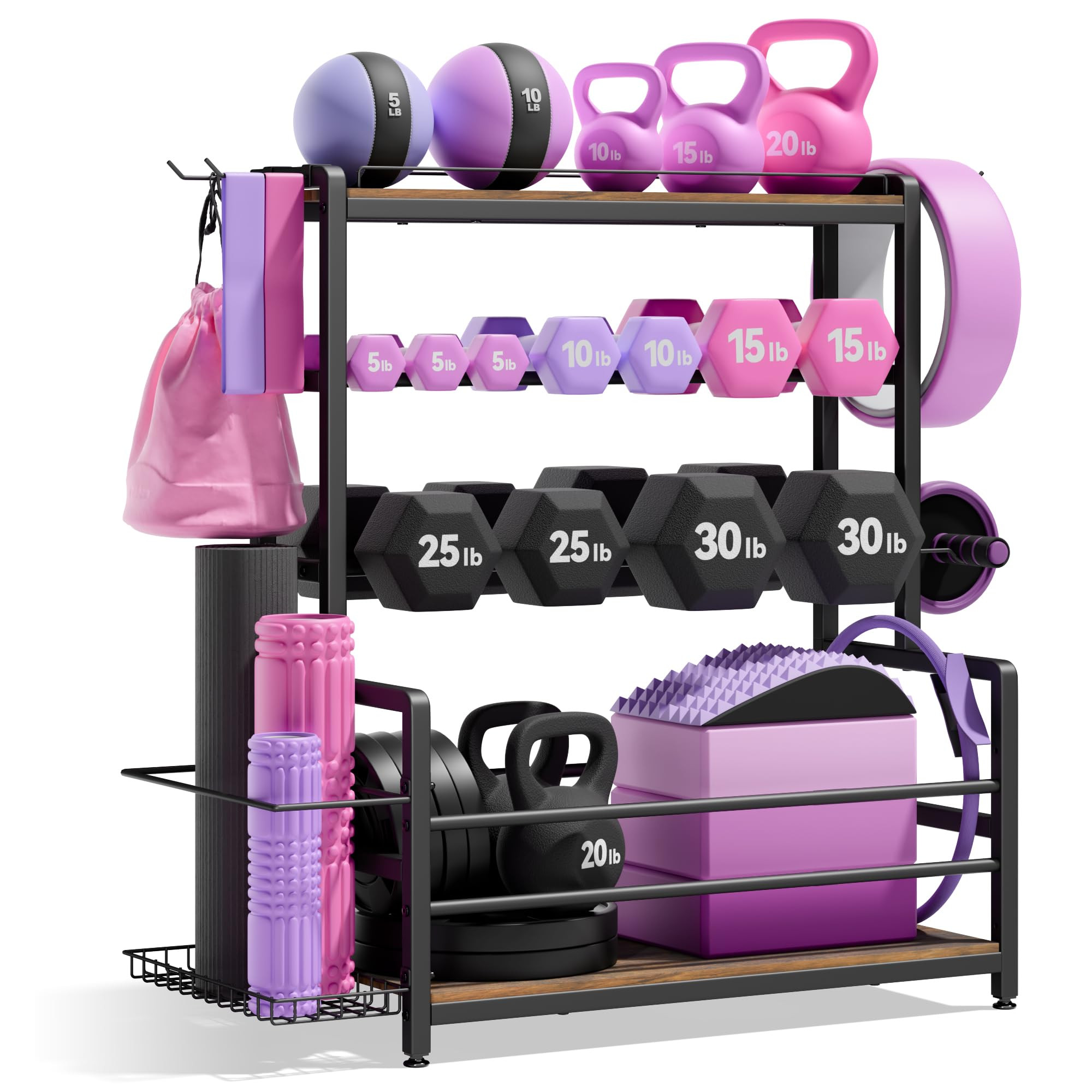 Gym Home Equipment Weight Rack – 3‑Tier Workout Storage Stand for Dumbbells & Kettlebells, Me... | Amazon (US)
