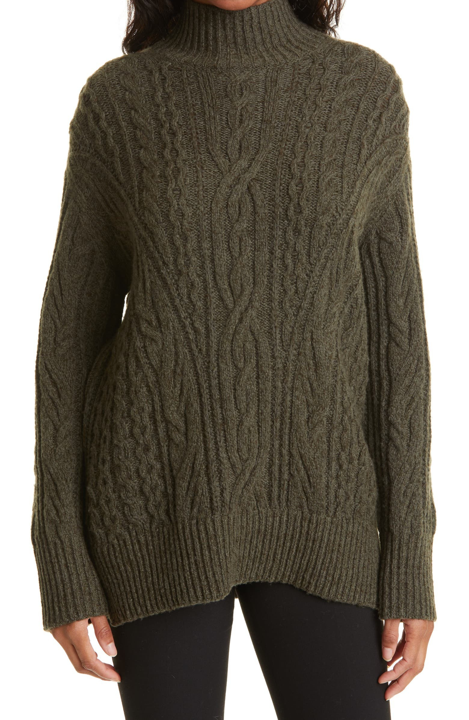 Cable Extrafine Merino Wool Blend Mock Neck Sweater | Nordstrom | Nordstrom
