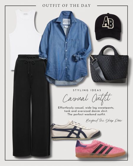 Styling Ideas - Casual Outfit of the Day

Effortlessly casual, wide leg sweatpants, 
tank and oversized denim shirt. 

The perfect weekend outfit.


#LTKOver40 #LTKStyleTip #LTKShoeCrush