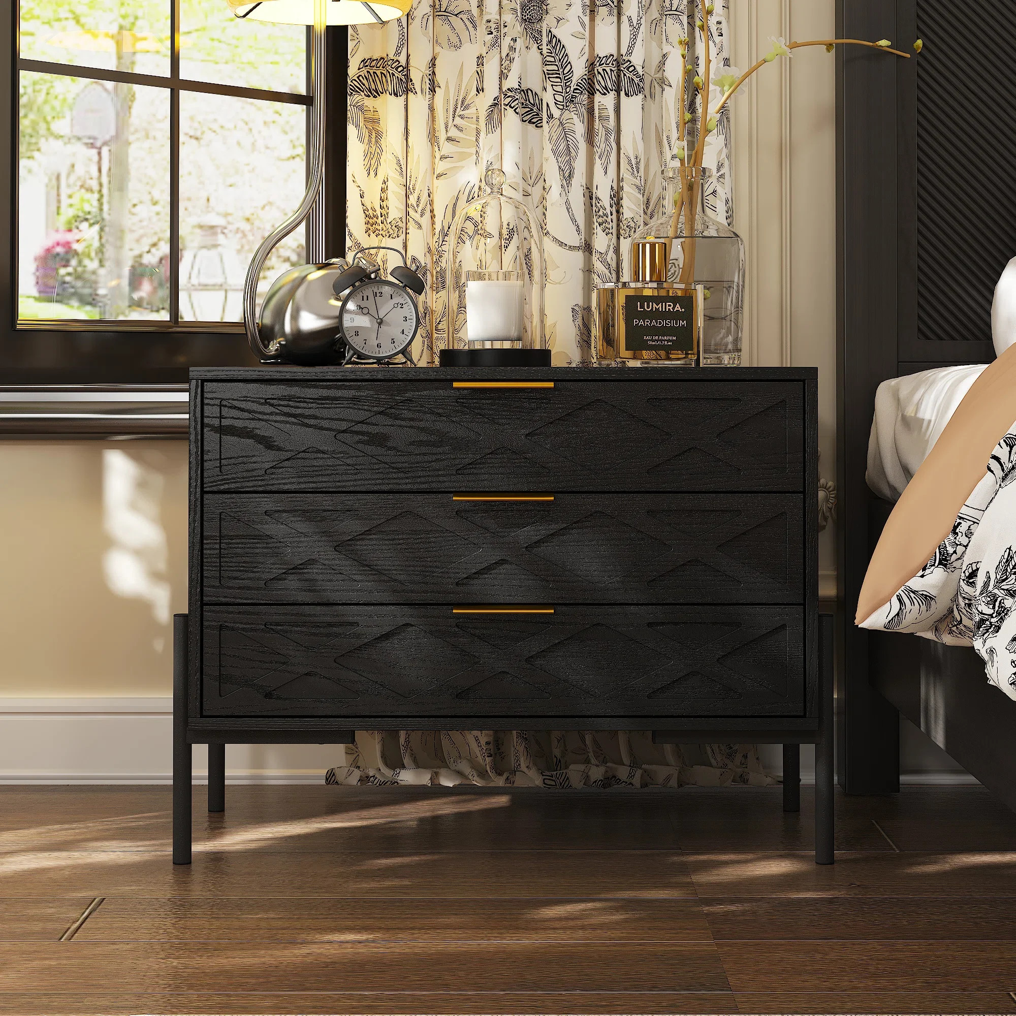 Ebern Designs 3-Drawer Nightstand With Metal Legs & Reviews | Wayfair | Wayfair North America