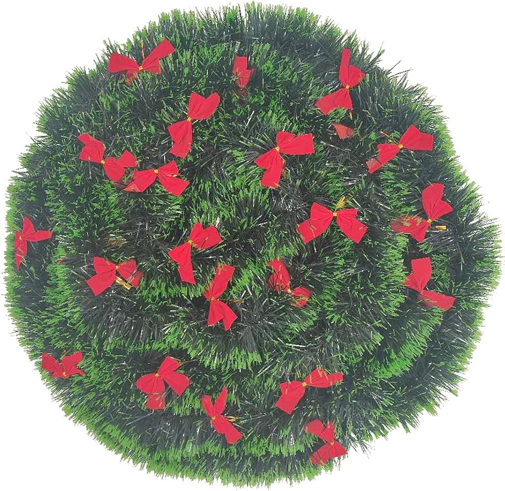 3Pcs x 8.2ft (Total:24.6ft) Christmas Tinsel Garlands with 24 Pcs Red Bows for Indoor and Outdoor... | Amazon (US)