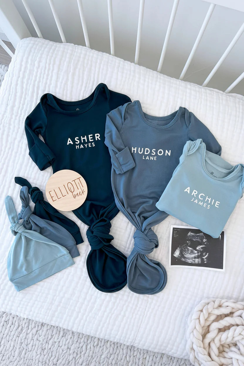 Boy Personalized Bamboo Newborn Baby Knot Gown & Hat | Caden Lane