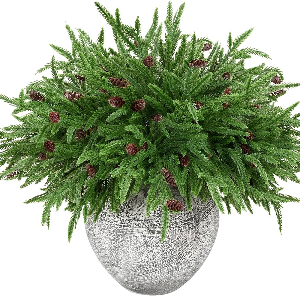 18 Inches Christmas Norfolk Pine Branches with Pinecone, Artificial Pine Branches Faux Greenery P... | Amazon (US)