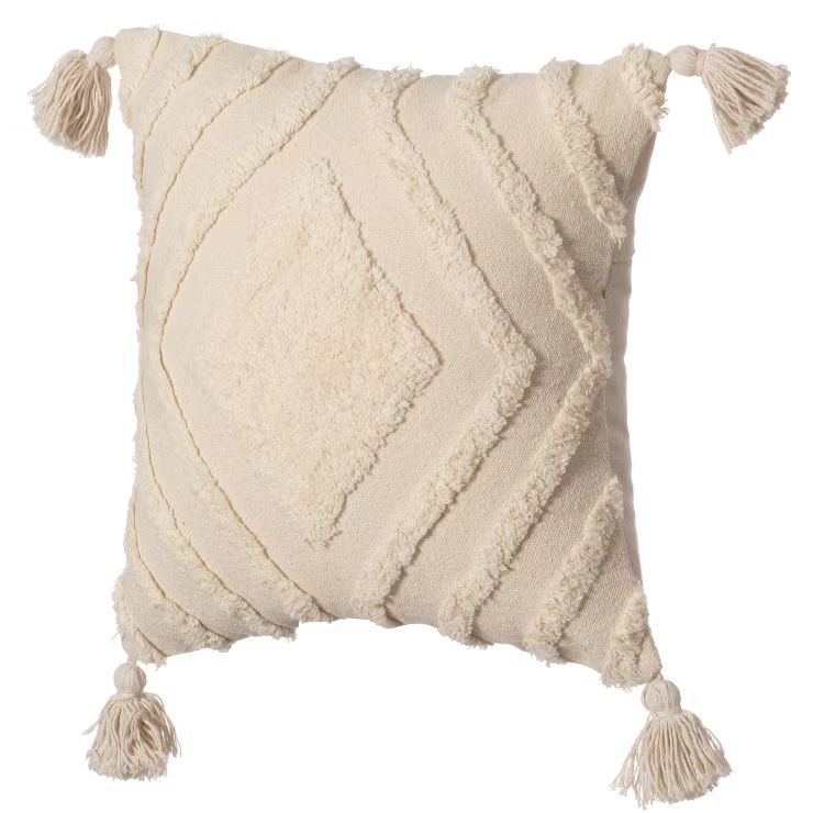 16" Handwoven Cotton Throw Pillow Cover with White on White Tufted Design and Tassel Corners | Target