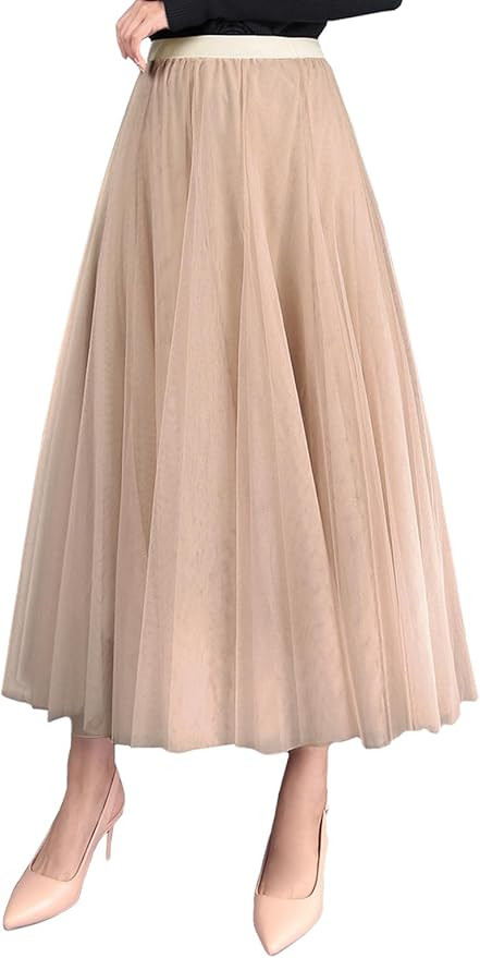 FEOYA Womens Long Tulle Skirt Pleated A Line Layered Tutu Skirt High Waist Elastic Mesh Flowy Max... | Amazon (CA)