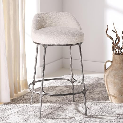 SAFAVIEH Couture Collection Woodsen Ivory Boucle/Black 26-inch Counter Stool for Kitchen Island B... | Amazon (US)