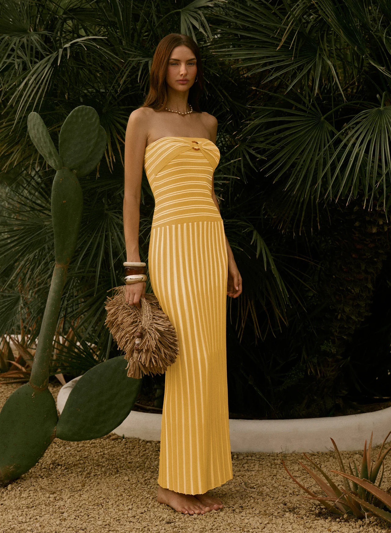 Women's Yellow Stripe Knitted Bandeau Maxi Dress | Thea | 4th & Reckless | 4th & Reckless