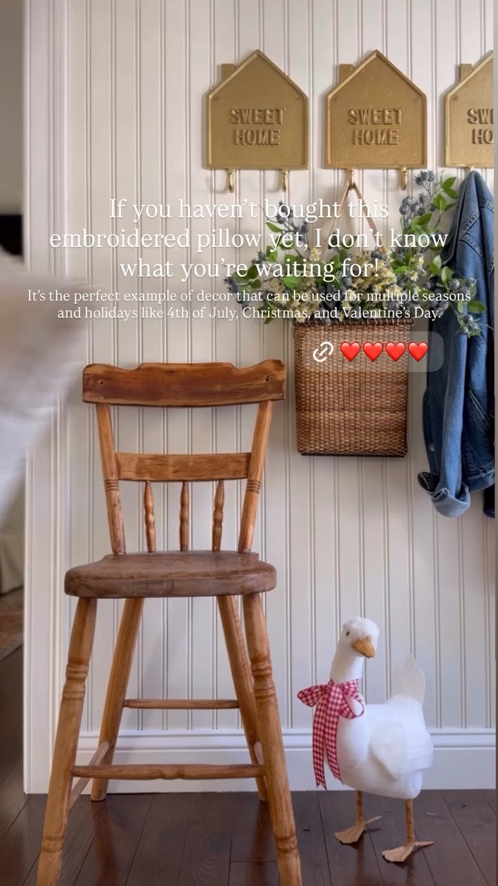 If you haven’t bought this embroidered pillow yet, I don’t know what you’re waiting for! It’s the perfect example of decor that can be used for multiple seasons and holidays like 4th of July, Christmas, and Valentine’s Day.