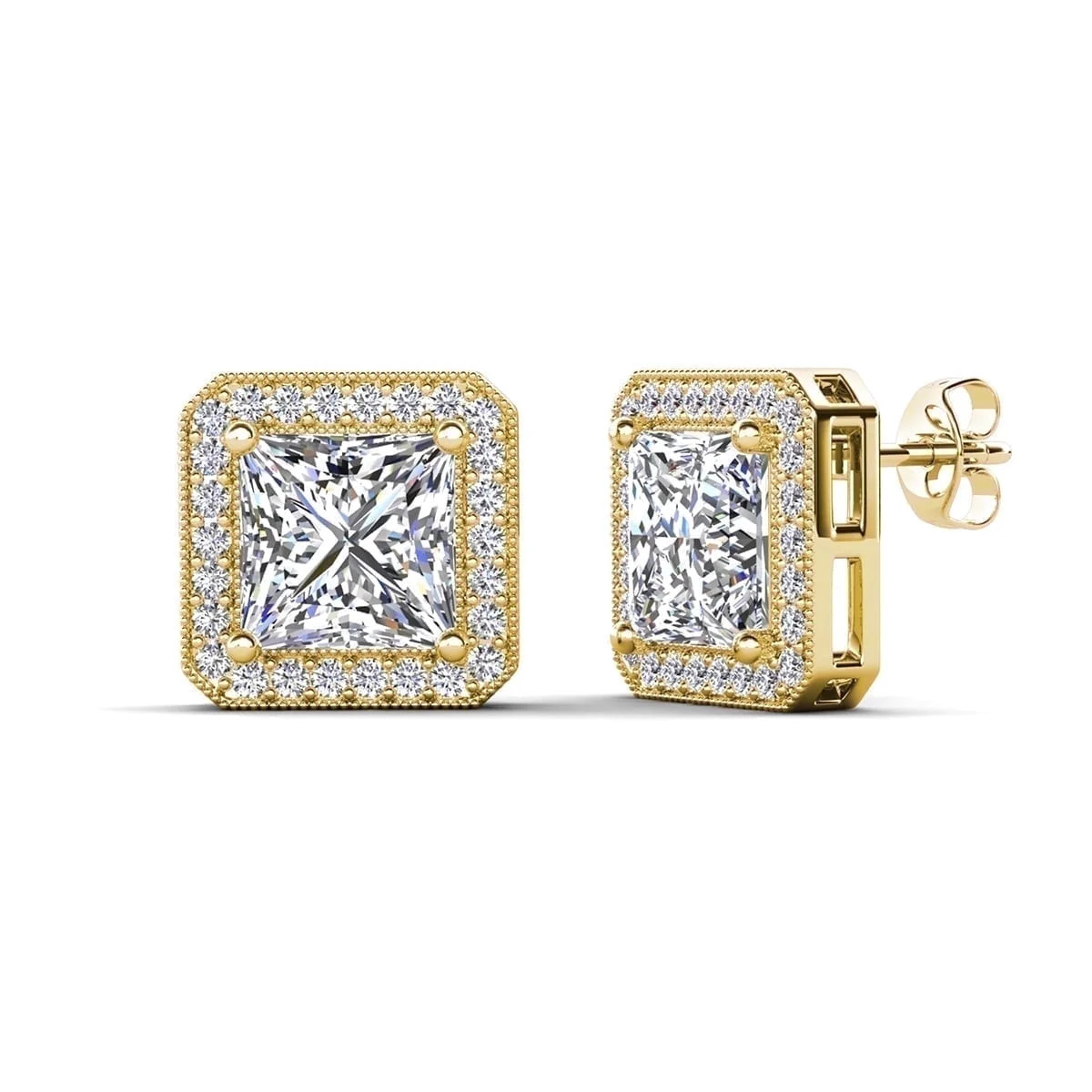 Cate & Chloe Norah 18k White Gold Stud Earrings with Cubic Zirconia Crystals Sparkling Princess Cut CZ Stud Earrings with Solitaire Round Cut Crystals Wedding Anniversary Jewelry | Walmart (US)