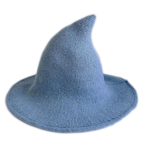 Aniler Men's and Women's Halloween Witch Hat Wool Knitted Cap for Party Masquerade Cosplay Costume Accessory Daily (Light Blue) | Amazon (US)