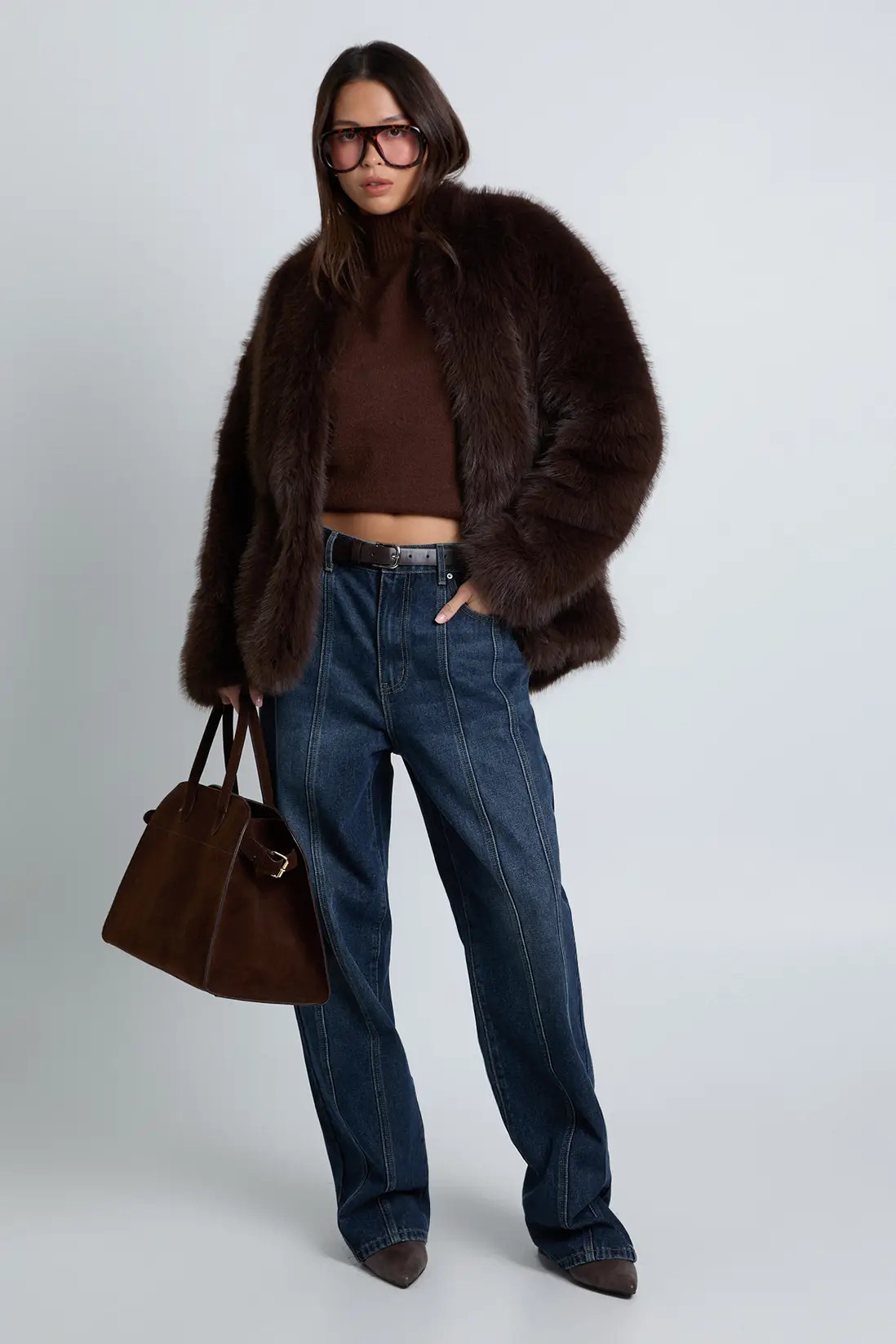 Collarless Belted Faux Fur Jacket | boohoo (US & Canada)