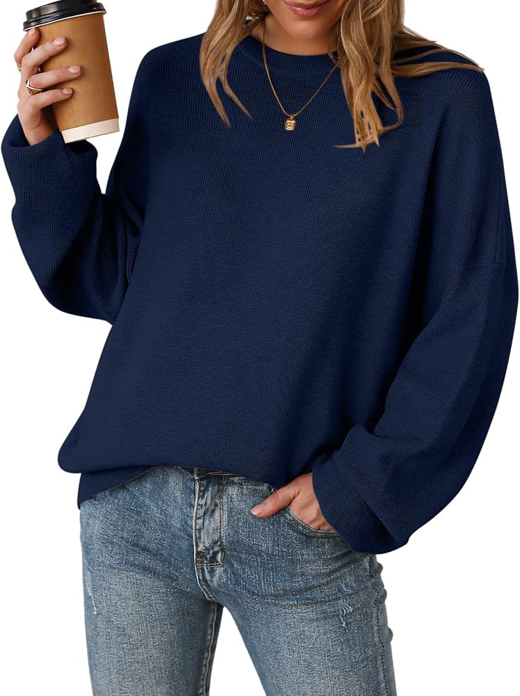 Arach&Cloz Women's Wool Blend Oversized Sweaters Crewneck Casual Fall Outfits Fashion Tops | Amazon (US)