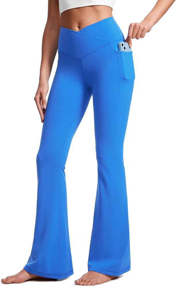 CRZ YOGA Womens Butterluxe Crossover Flare Leggings 31" - High Waist Yoga Pants with Pockets V Cr... | Amazon (US)
