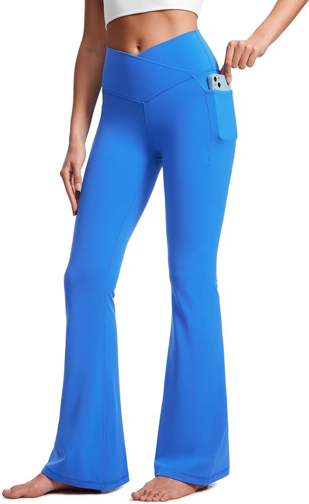 CRZ YOGA Womens Butterluxe Crossover Flare Pants 31" - High Waist Yoga Pants with Pockets V Cross... | Amazon (US)