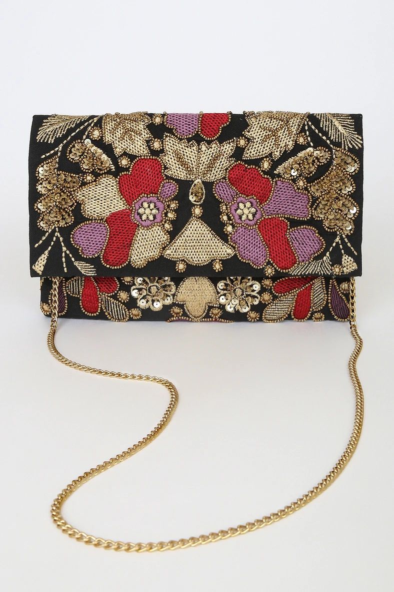 Dramatic Details Black Multi Embroidered Clutch | Lulus (US)