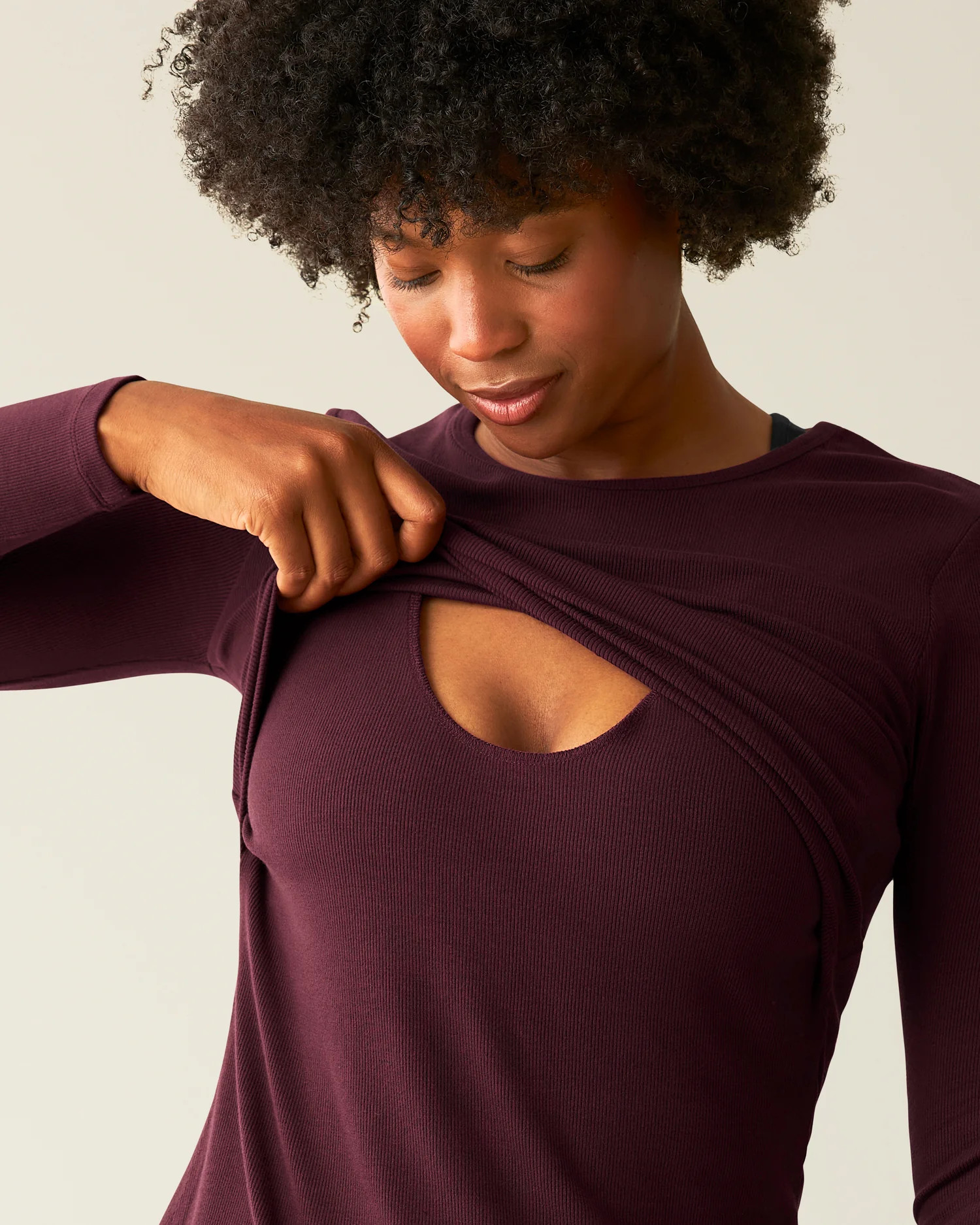 Ribbed Bamboo Long Sleeve Nursing T-shirt | Deep Burgundy - Kindred Bravely | Kindred Bravely
