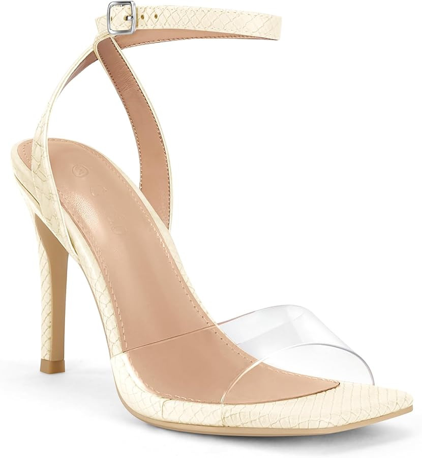 Coutgo Womens Clear Heels Sandals Square Toe Ankle Strap Sexy High Heeled Stiletto Dress Shoes | Amazon (US)