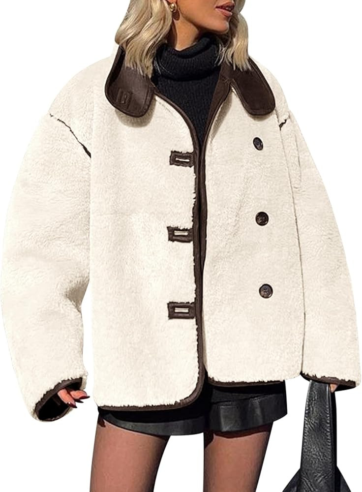 Tankaneo Womens Faux Fur Jackets Warm Winter Casual Button Down Stand Collar Long Sleeve Shaggy O... | Amazon (US)