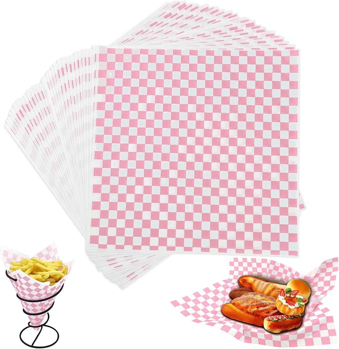 Deli Paper Sheets 12x12", Pink Checkered Sandwich Wrapping Paper for Party 100 Sheets, Resistant ... | Amazon (US)