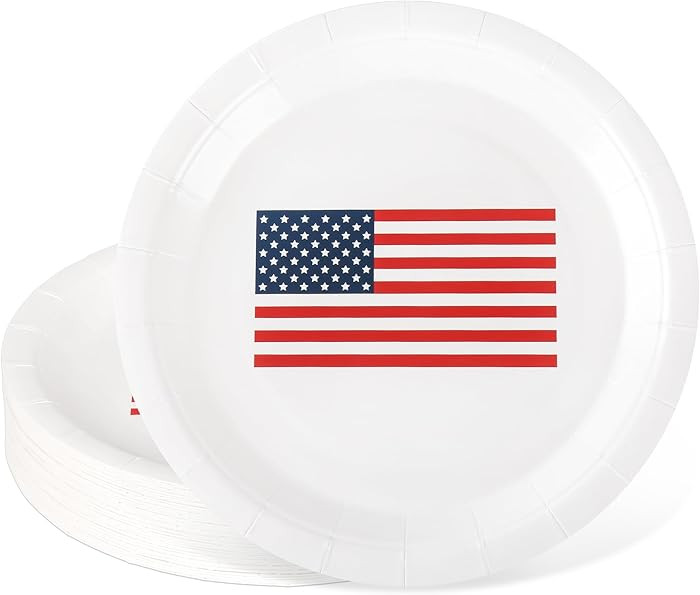 48Pcs American Flag Paper Plates 7 Inch Patriotic Red White Blue Disposable Dessert Plates with S... | Amazon (US)
