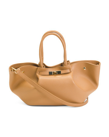 Leather East West Folded Bag With Turn Lock Belt | TJ Maxx
