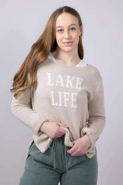 Miracle Lake Life Lightweight Sweater for Women in Khaki/Ivory | Glik's