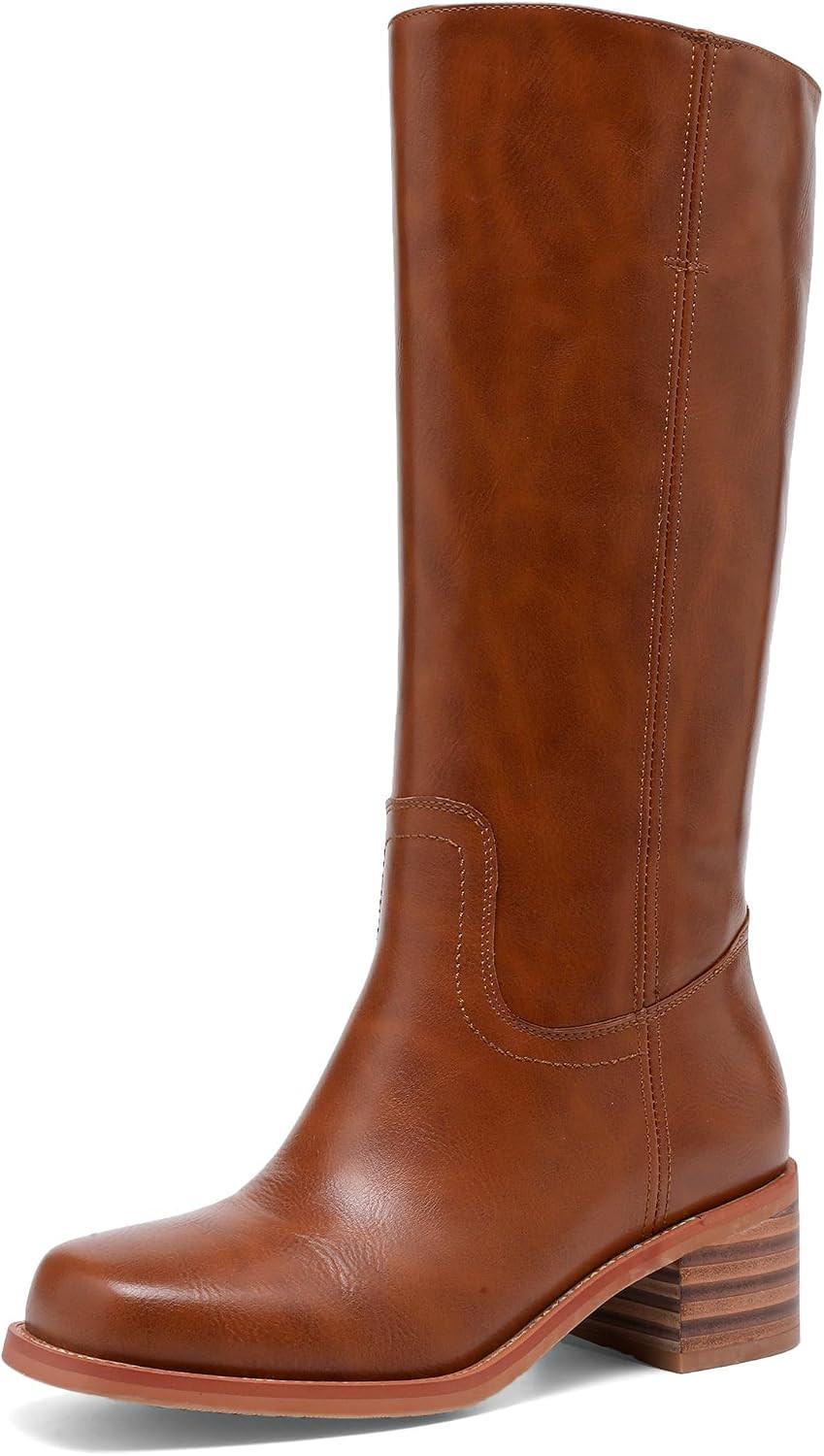 Women's Knee High Boots Square Toe Chunky Block Heel Long Boots for Women Comfortable Slip on Low Heel Womens Riding Boot. | Amazon (US)