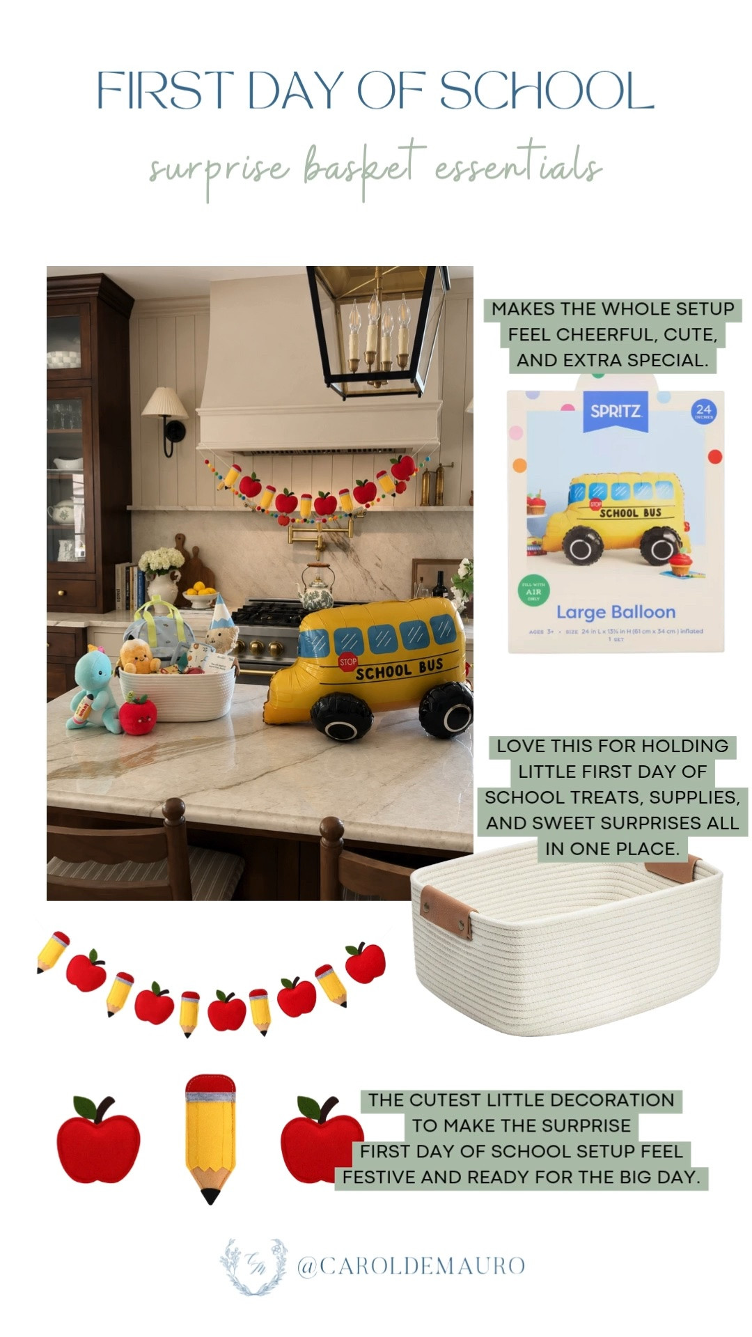 first day of school, back to school buntings, kids surprise idea, kindergarten, school bus balloon, woven basket, gifts for kids, first time schooler, toddler gifts

#LTKKids