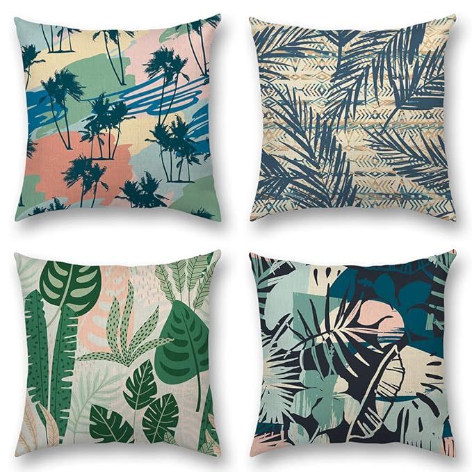 Shenermay Set of 4Pcs Tropical Leaves Throw Pillow Covers Green Leaf Plants Fern Linen Cushion Co... | Amazon (US)