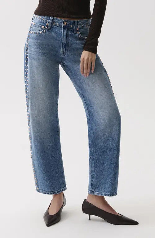 Pistola Lexi Distressed Studded Crop Barrel Jeans in Star Studded at Nordstrom, Size 25 | Nordstrom