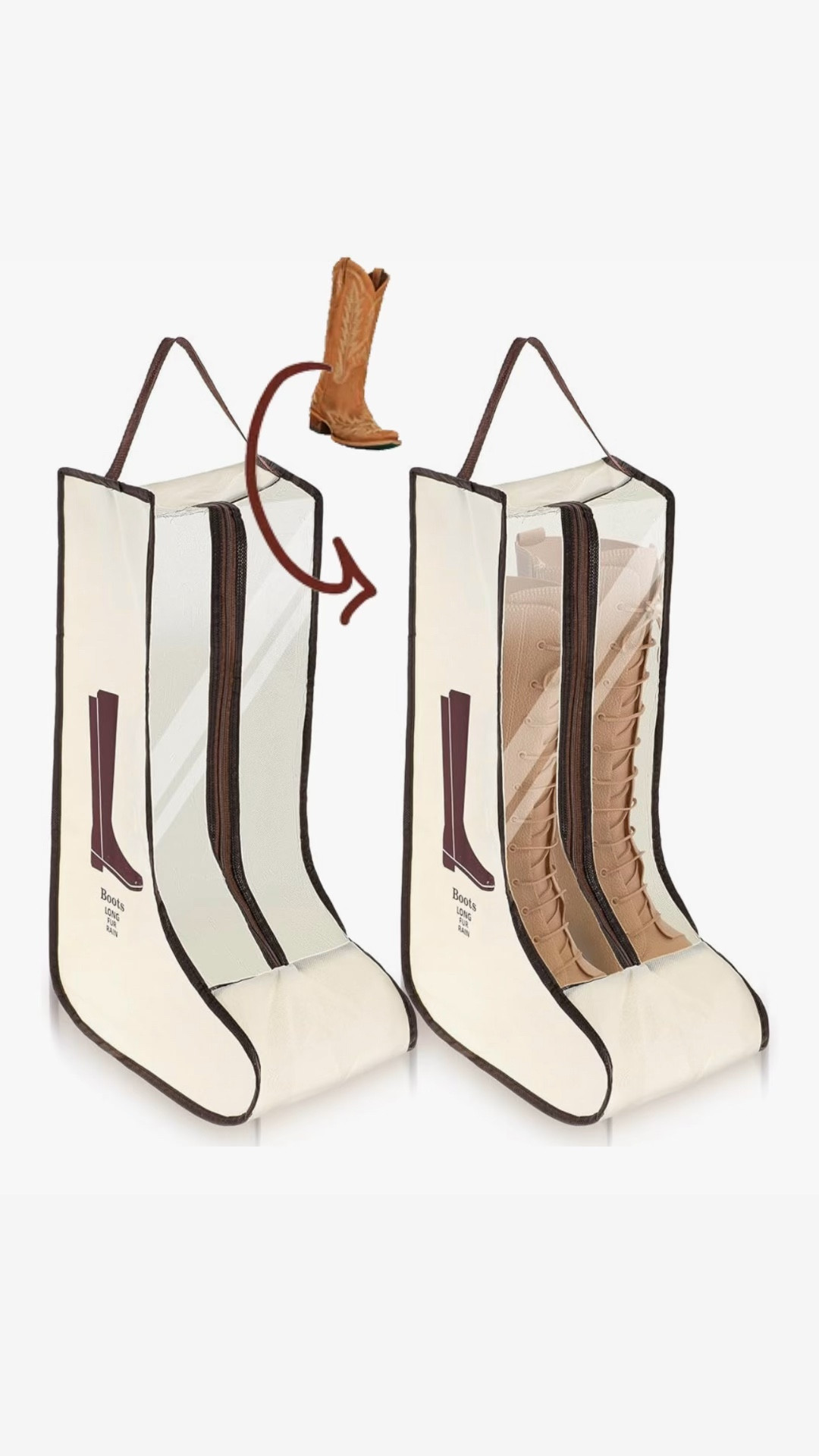 Spring is here and it is officially time to put away the boots. These waterproof boot storage bags are such a simple way to keep everything clean, protected, and organized until next season. The clear window makes it easy to see exactly what pair is inside, and the zip front keeps dust and moisture out. I love that they come in two sizes for tall boots and shorter styles, and the top handle makes them easy to carry, hang, or grab for travel. Perfect for closet organization or trips

#LTKTravel #LTKSeasonal
