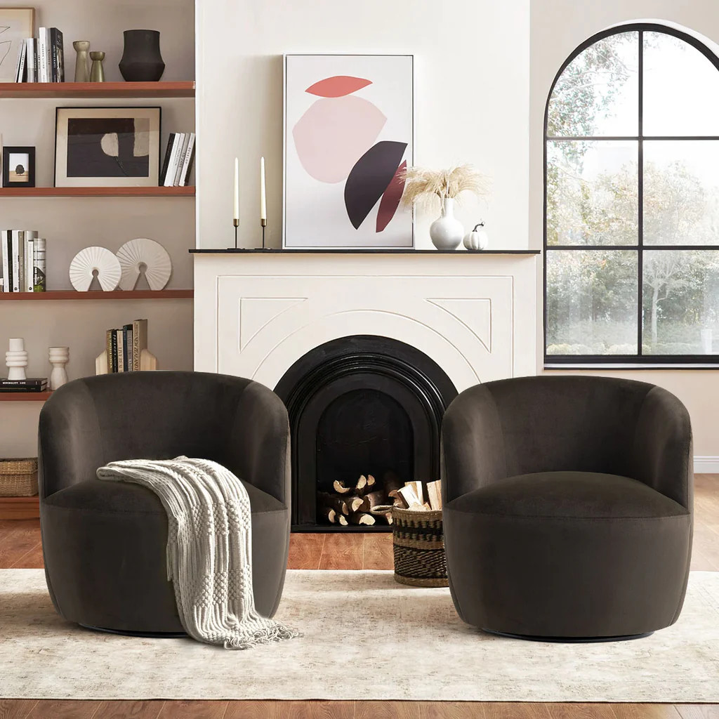 Bella Modern Small Velvet Swivel Barrel Chair (1-Piece) | Pop Maison