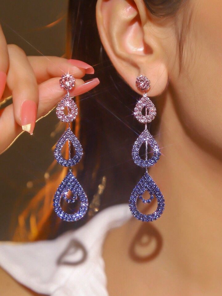 Gorgeous Nightclub Sexy Crystal Peacock Tassel Earring Stud For Women 1Pair | SHEIN