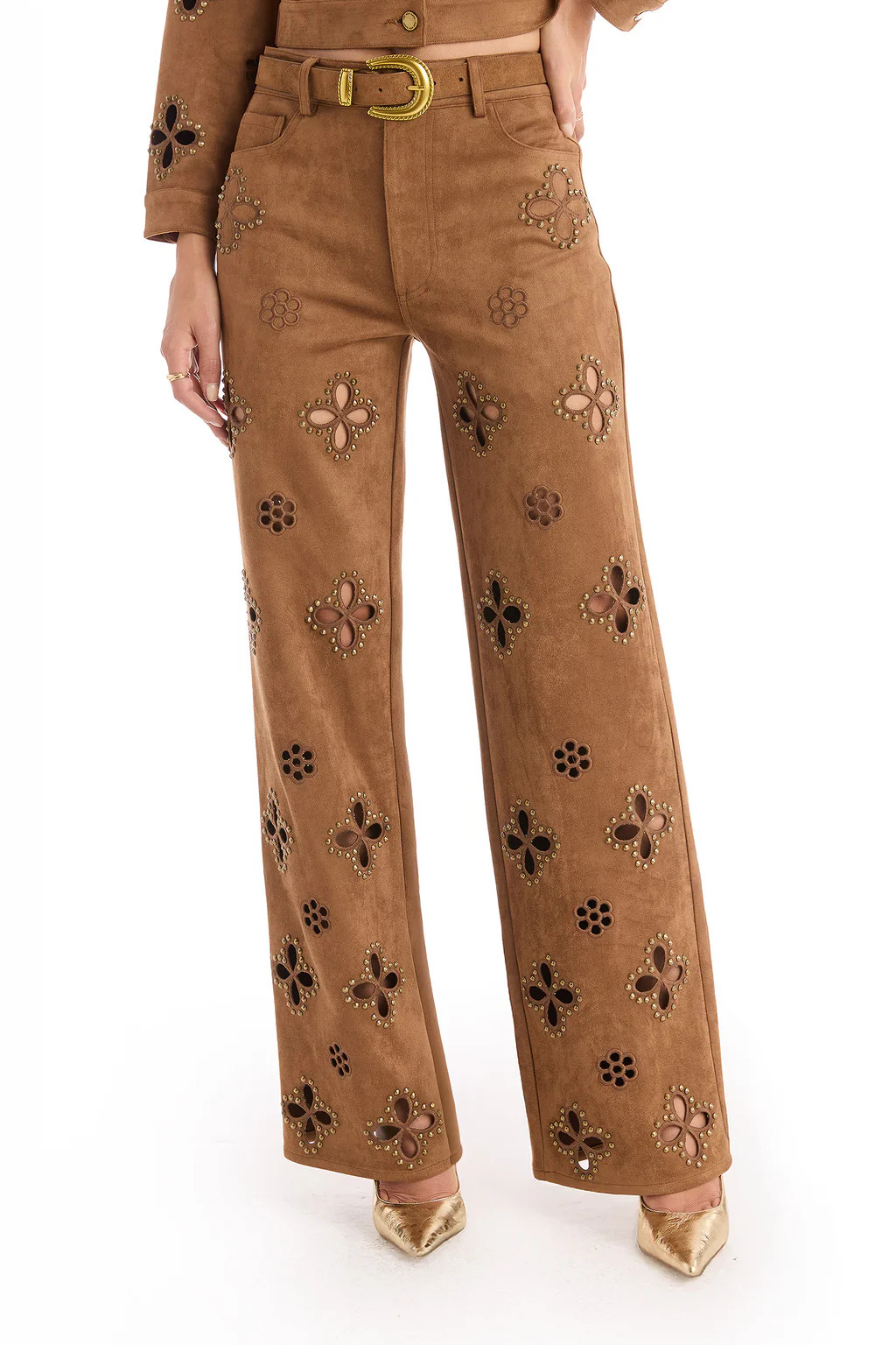 Kaia Suede High Rise Jean - Cognac | The Noli Shop