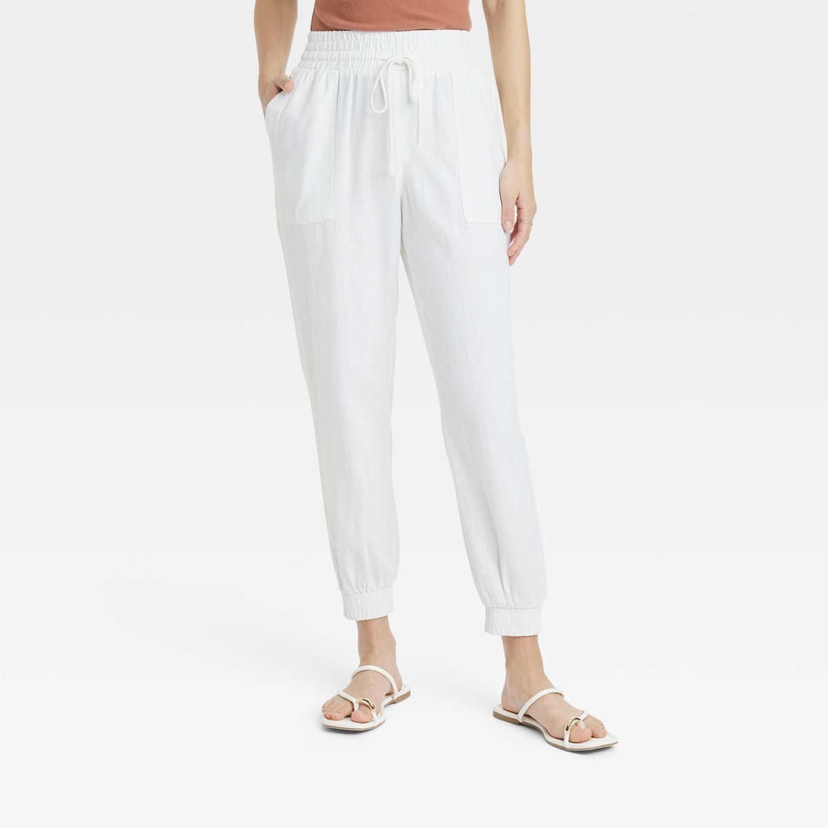 Women's High-Rise Linen Regular Fit Ankle Joggers - A New Day™ | Target